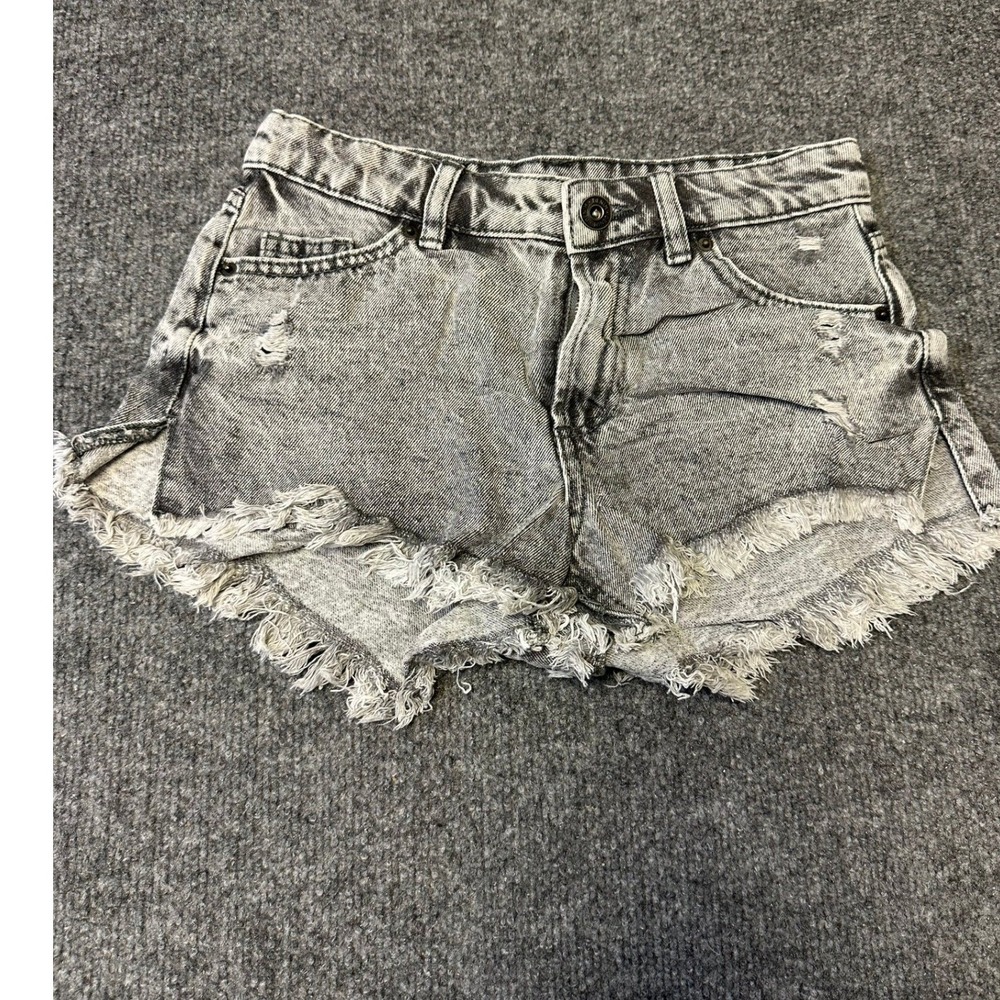 Lefties Denim Shorts Womens Size XXS-XS Gray Acid Wash Distressed Frayed Mini